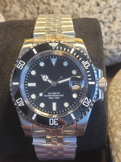 Automatic Diver Watch Black Dial Date Steel Bracelet 100m Classic Style4