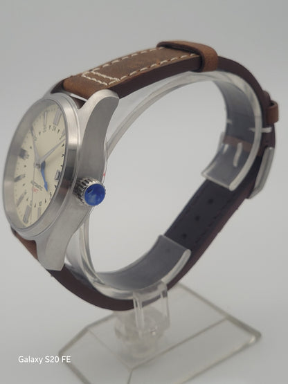 NH34 Automatic GMT Watch Cream Dial Explorer Style Sapphire Leather UK Seller8