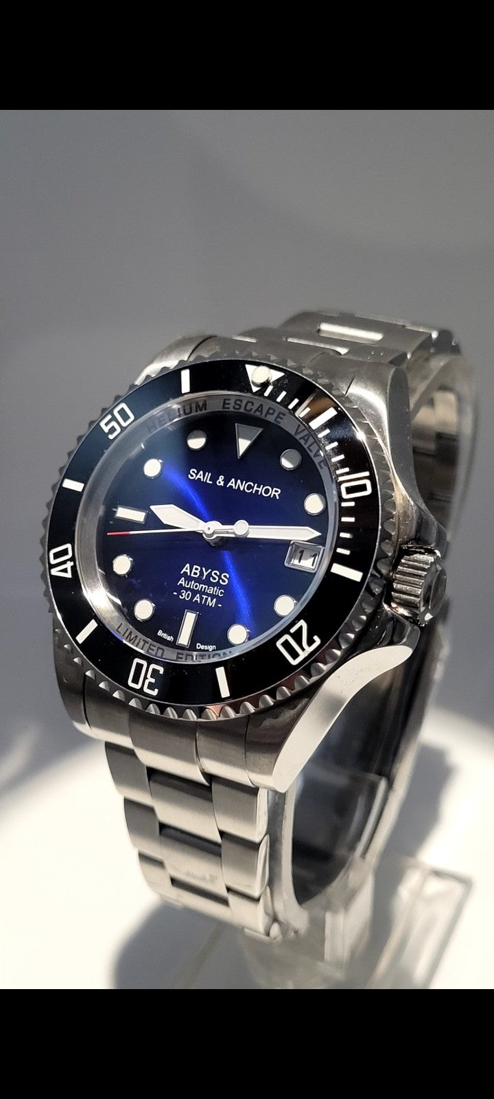 Blue Automatic Divers Watch 'ABYSS' NH35 Ceramic Sapphire 300m Sail & Anchor 4