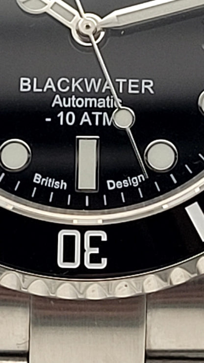 Automatic Dive Watch Steel Bracelet Black Dial 100M Date Sapphire Sail & Anchor13