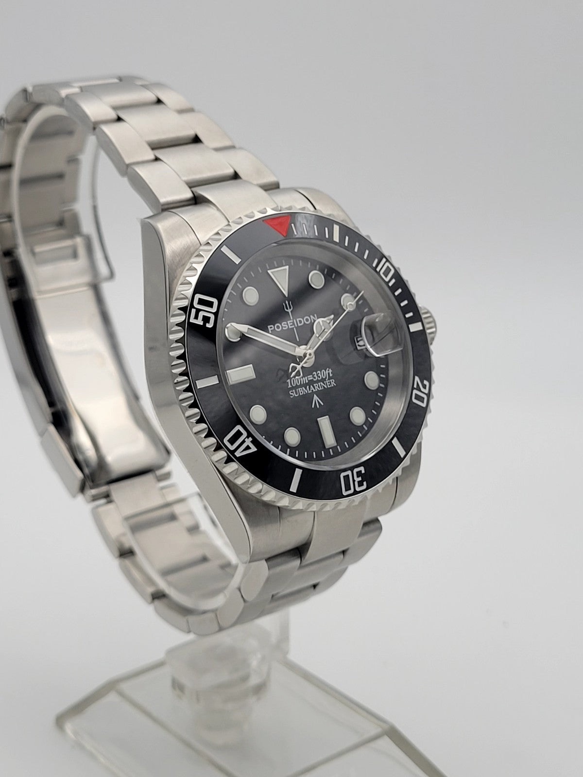 Poseidon Automatic Dive Watch Steel Bracelet Black Dial Date 100m Classic Style12