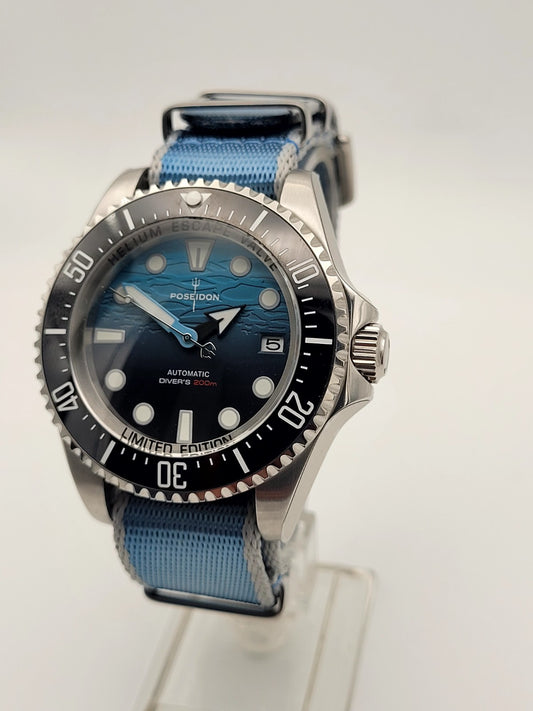 New POSEIDON Blue 'Sea Dweller' Divers Watch 20ATM WR SEIKO TMI NH35 Auto. Movt1