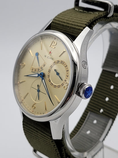 Automatic Pilot Watch 1963 Power Reserve Date Sapphire Military Strap Style2