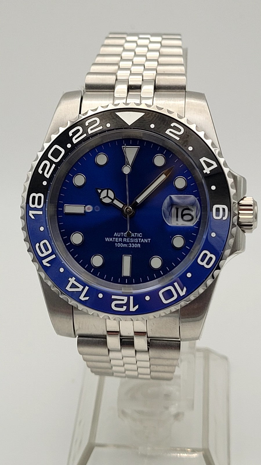 Cobalt Blue Automatic Sunburst Divers Watch Black Blue Sapphire Ceramic Steel UK5