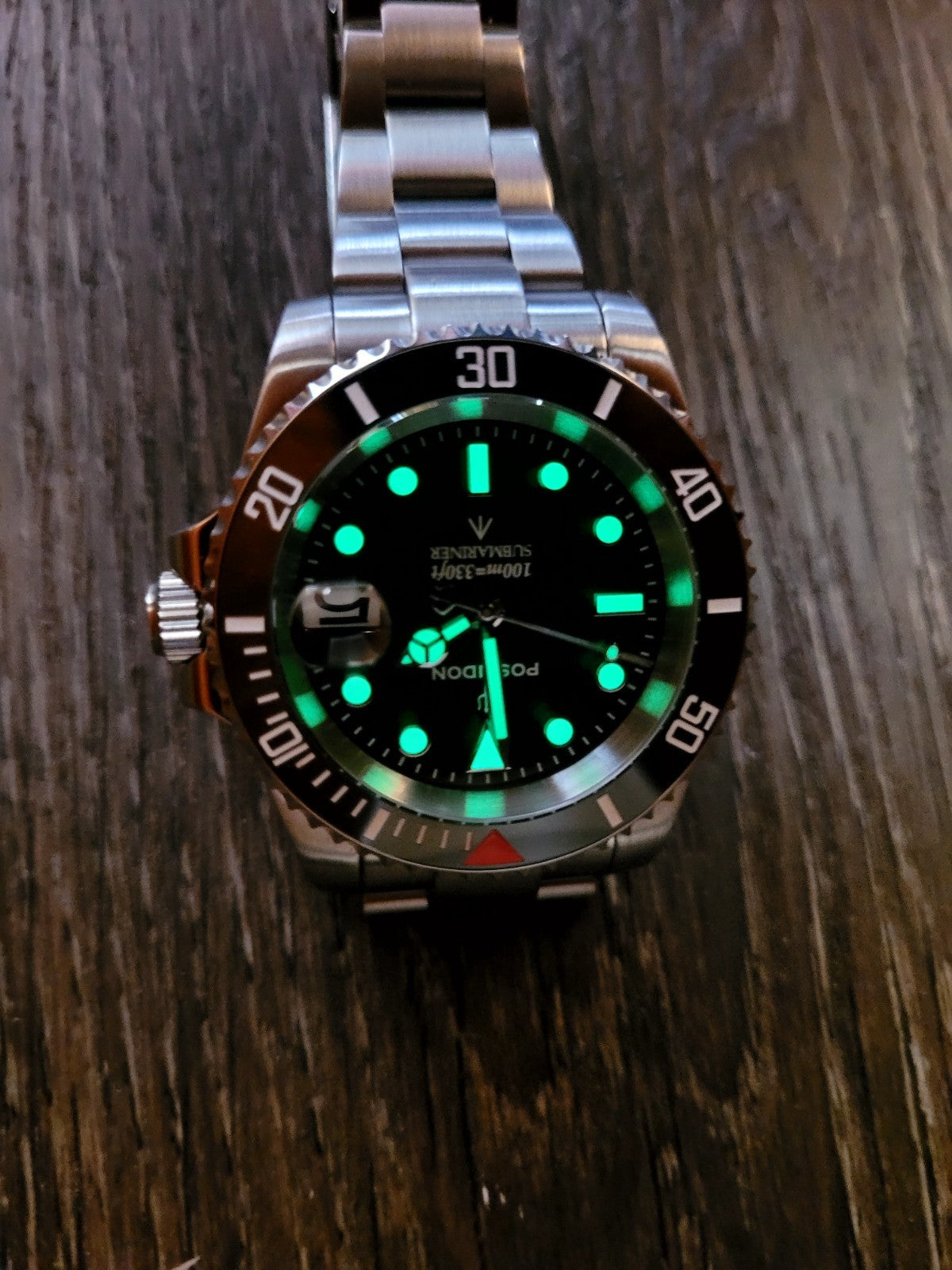 Poseidon Automatic Dive Watch Steel Bracelet Black Dial Date 100m Classic Style21