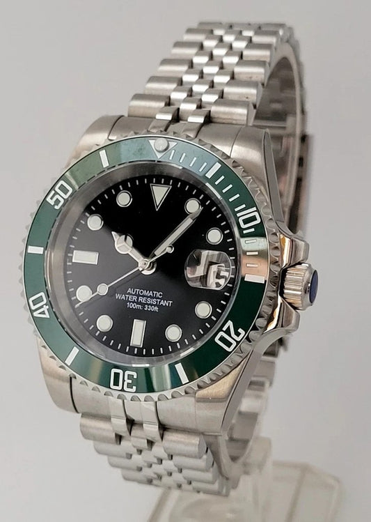 Custom Automatic Luxury Sub Black Green 'Kermit' Divers Watch Seiko TMI NH35 0