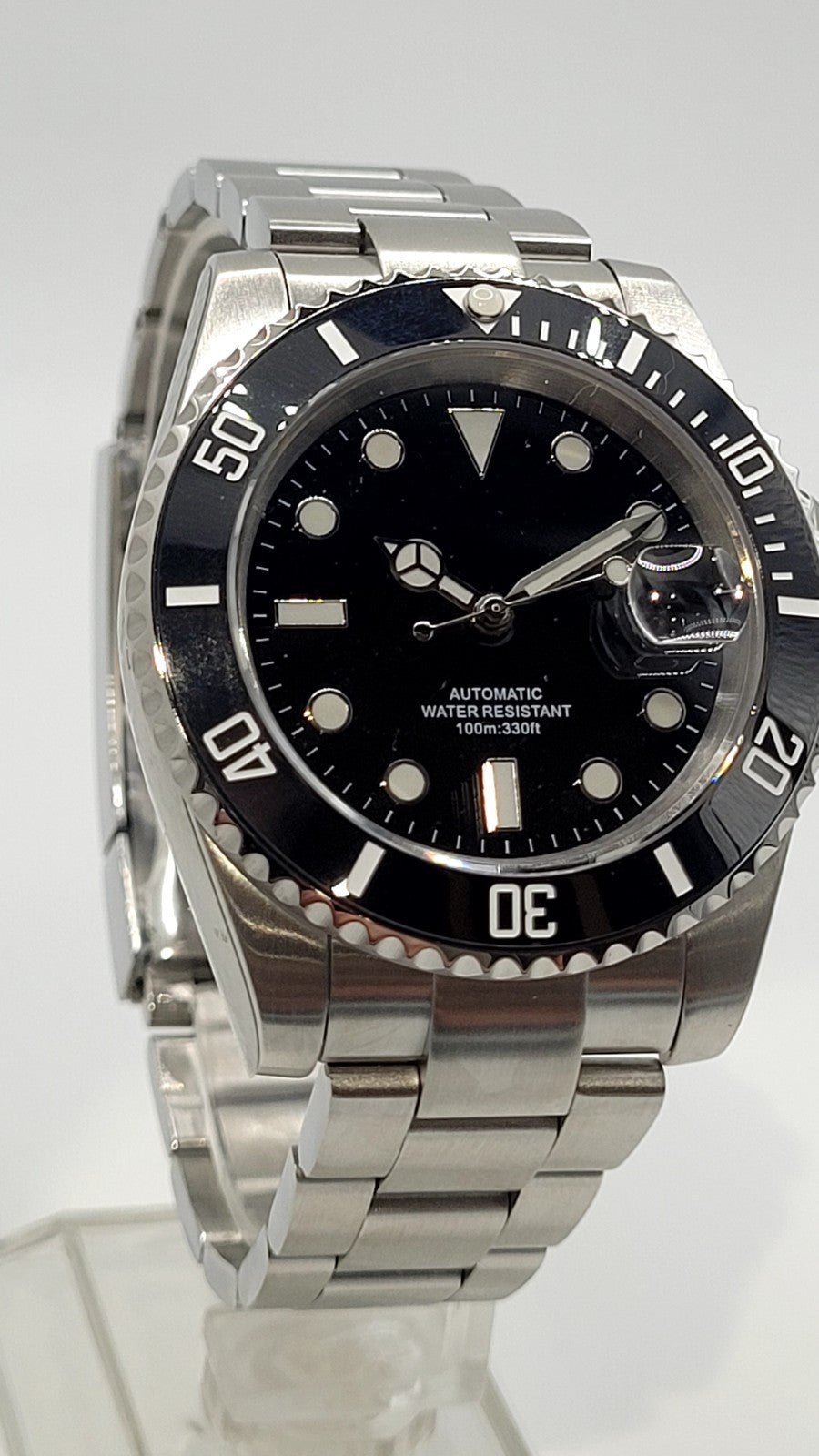 Automatic Mens Watch Black Dial Steel Bracelet Luminous Date 100m Diver7