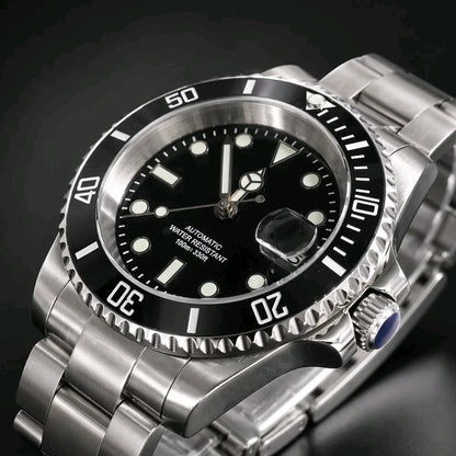 New Automatic Black Divers Sub Watch Seiko TMI NH35 Movement 100m0