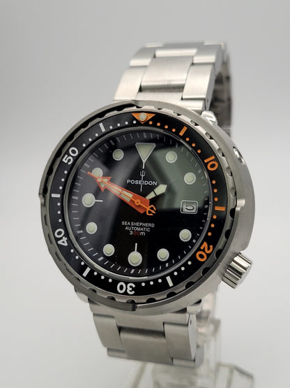 POSEIDON Automatic Black 'Tuna' Heavy Divers Watch 30ATM (SEIKO TMI) NH357