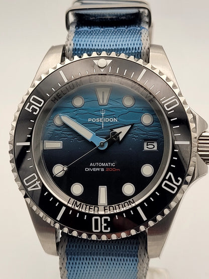 New POSEIDON Blue 'Sea Dweller' Divers Watch 20ATM WR SEIKO TMI NH35 Auto. Movt4