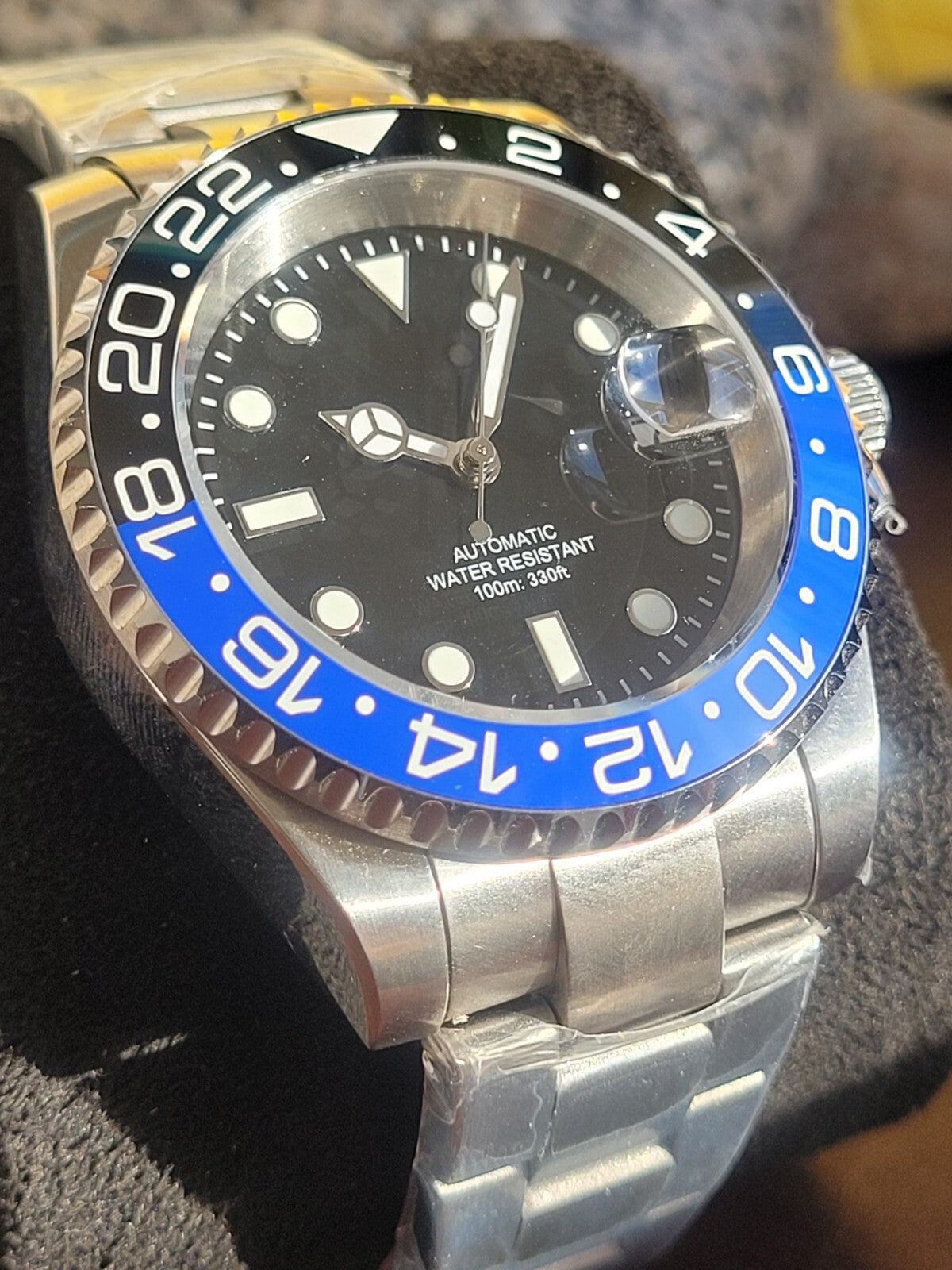 Mens 40mm Custom Black Blue  Watch Seiko TMI NH35 Automatic Divers 100m BATMAN4