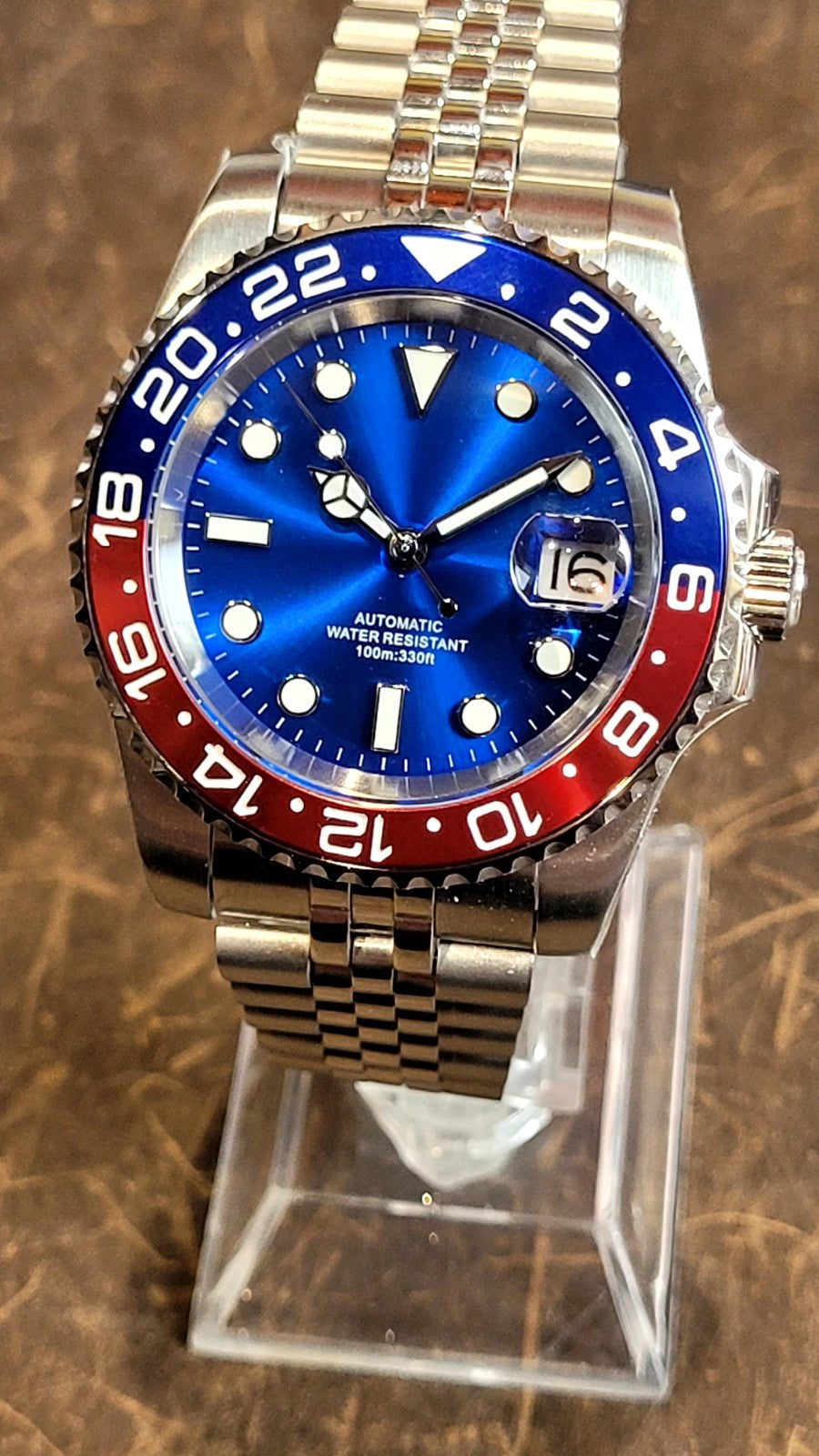 Automatic Dive Watch 40mm Pepsi Bezel Sapphire Date Steel UK Seller 4