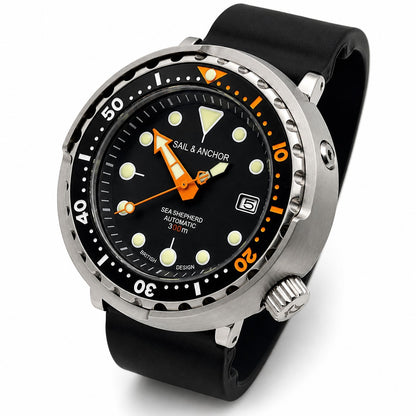 Automatic Dive Watch 300m Black Orange Steel Sapphire Tuna British Micro Brand0