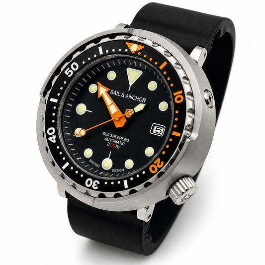 Automatic Dive Watch 300m Black Orange Steel Sapphire Tuna British Micro Brand0
