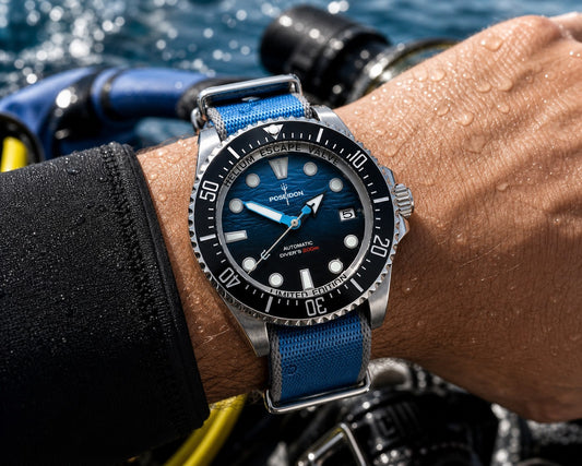 Automatic Diver Watch 200m Poseidon Sapphire Blue Dial Steel Military Strap UK1