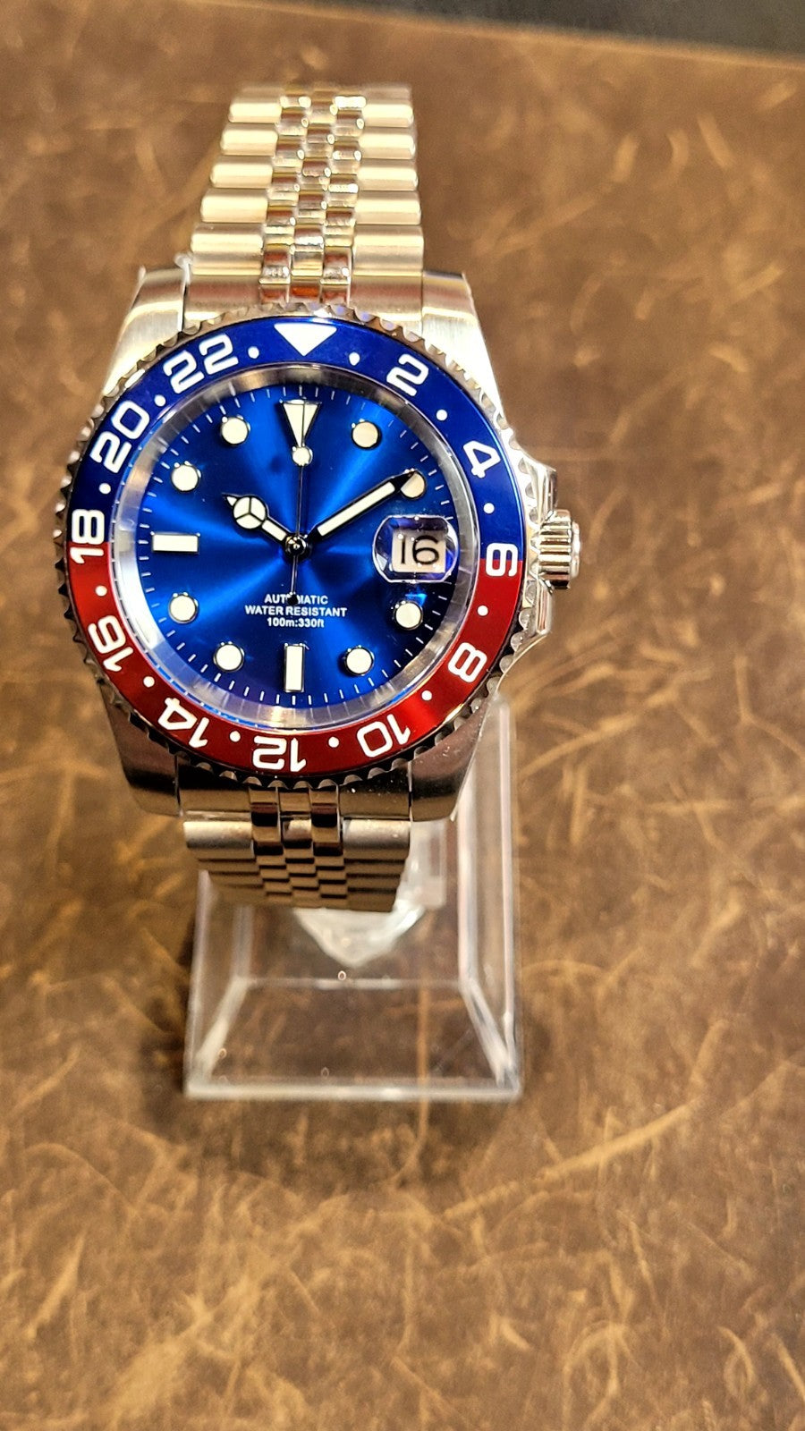 Automatic Dive Watch 40mm Pepsi Bezel Sapphire Date Steel UK Seller 5