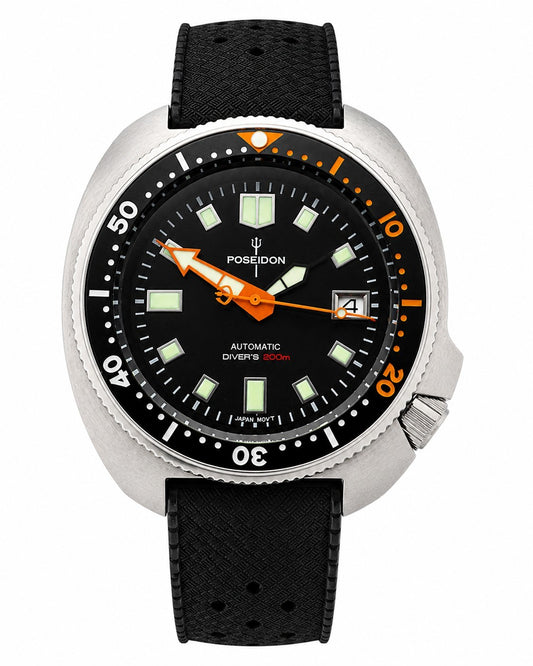 Mens Automatic Diver Watch NH35 Sapphire Crystal 200m Black Orange Steel Watch1