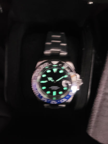Mens 40mm Custom Black Blue  Watch Seiko TMI NH35 Automatic Divers 100m BATMAN16
