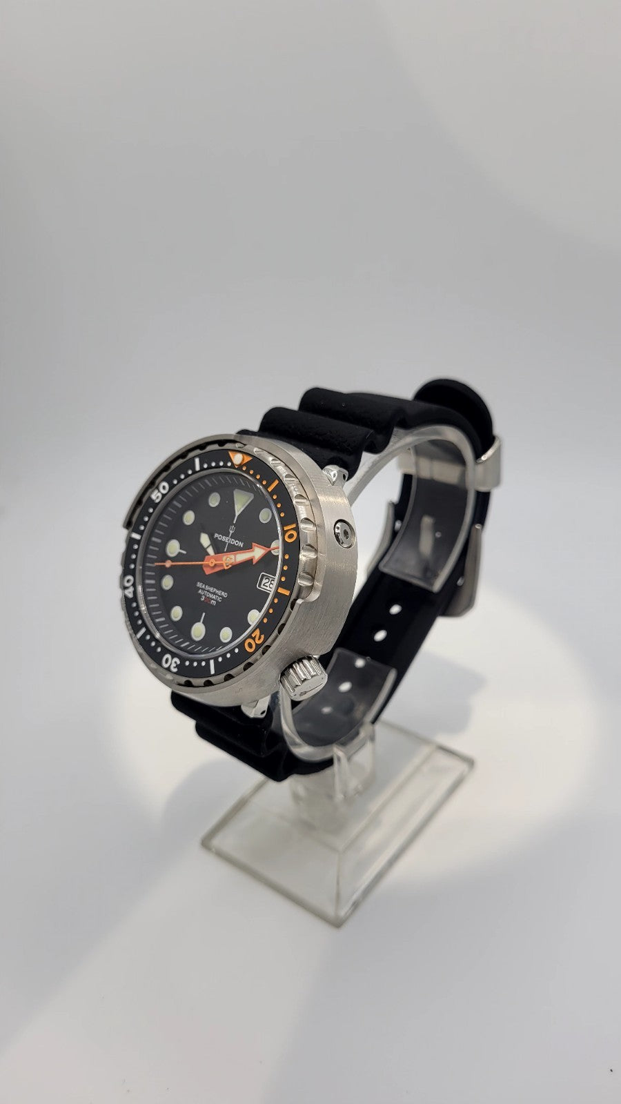 POSEIDON Automatic Dive Watch 300M NH35 Sapphire Steel Black Orange Diver15