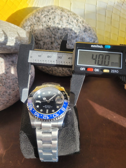 Mens 40mm Custom Black Blue  Watch Seiko TMI NH35 Automatic Divers 100m BATMAN13