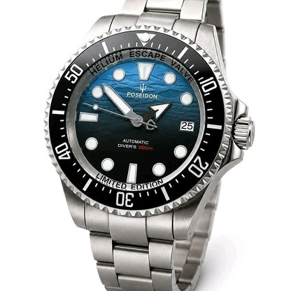 Blue Automatic Diver Divers Watch Gradient Dial NH35 Sapphire Ceramic 200m Date0