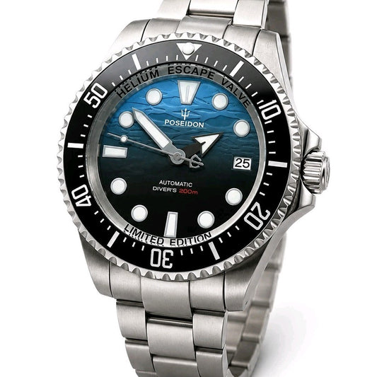 Blue Automatic Diver Divers Watch Gradient Dial NH35 Sapphire Ceramic 200m Date0