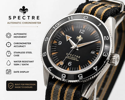 New Bond Automatic Dive Watch 41mm Sapphire Steel Black Dial 100m SPECTRE UK