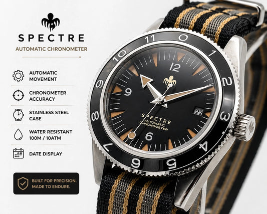 New Bond Automatic Dive Watch 41mm Sapphire Steel Black Dial 100m SPECTRE UK