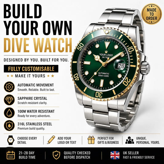 Custom Automatic Dive Watch Build Your Own NH35 / Miyota Sapphire 100M UK Seller