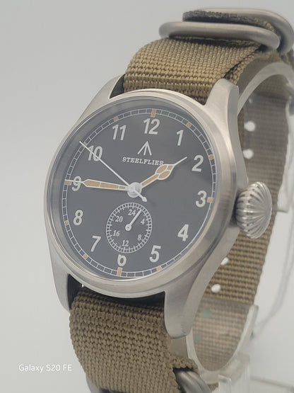 Mens Military Pilots Watch. 200M. 24HR Indicator. VH60 Japan Movt. Choice Strap.22