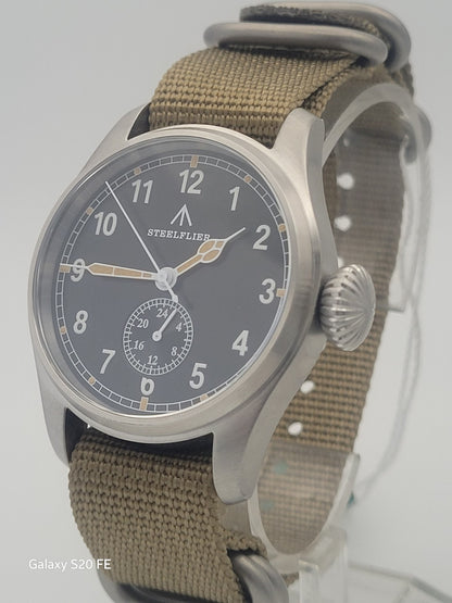 Mens Military Pilots Watch. 200M. 24HR Indicator. VH60 Japan Movt. Choice Strap.21