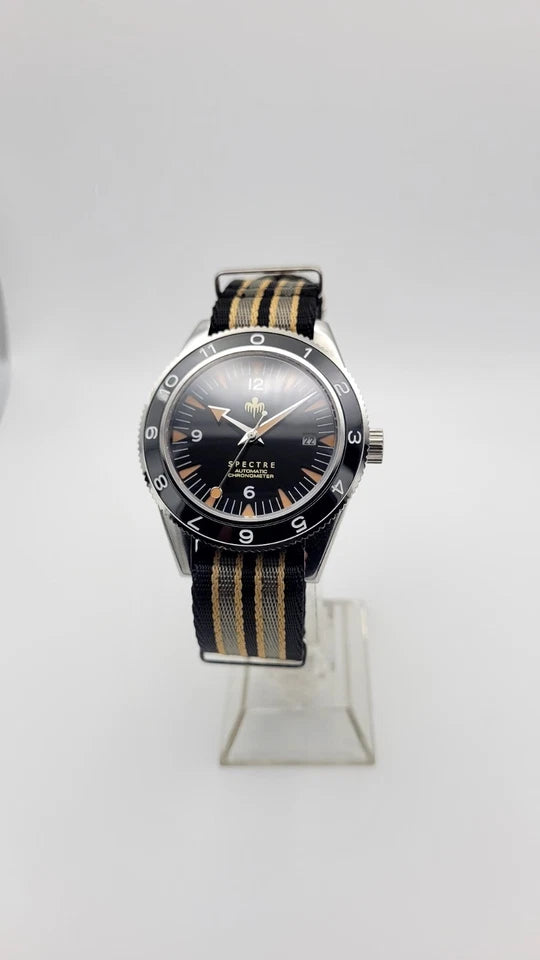 New Bond Automatic Dive Watch 41mm Sapphire Steel Black Dial 100m SPECTRE UK