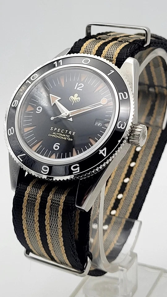 New Bond Automatic Dive Watch 41mm Sapphire Steel Black Dial 100m SPECTRE UK